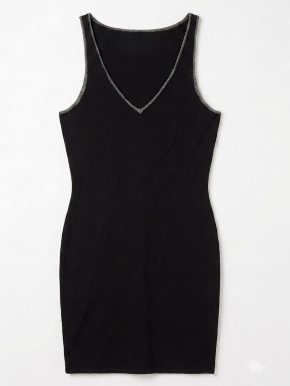 Early 2000s Cache Black Silver Trim Bodycon Knit Dress - Vintage & Rare